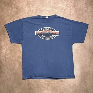 Vintage Y2K Delta Alaska The Last Frontier Mountain Graphic T-Shirt Navy Mens XL